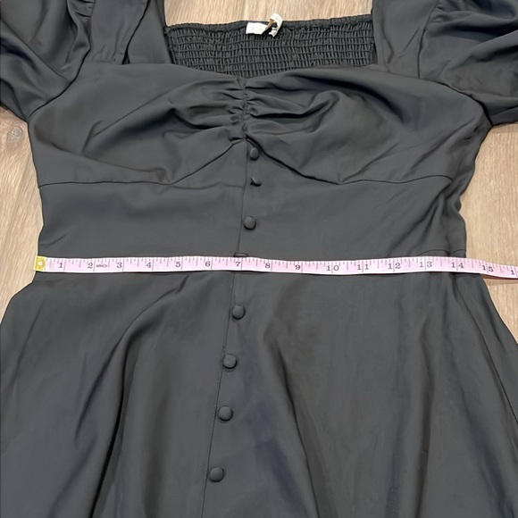 Belle Poque Black Dress Size M Smocked Back Decorative Button Puffed Sleeves - Picture 9 of 15
